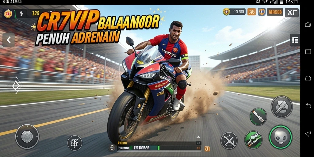 Tampilan gameplay seru dalam balapan motor yang mendebarkan.