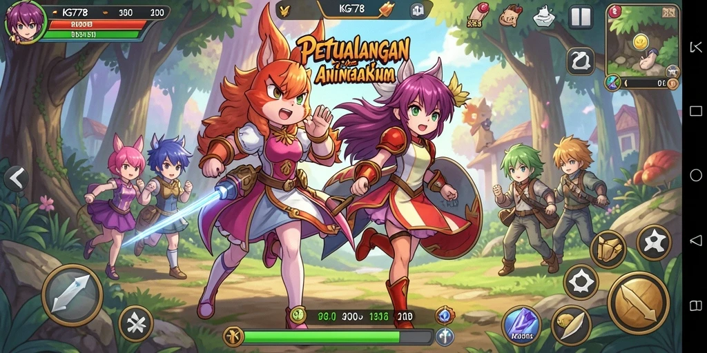 Tampilan gameplay yang penuh warna dalam dunia Anime.
