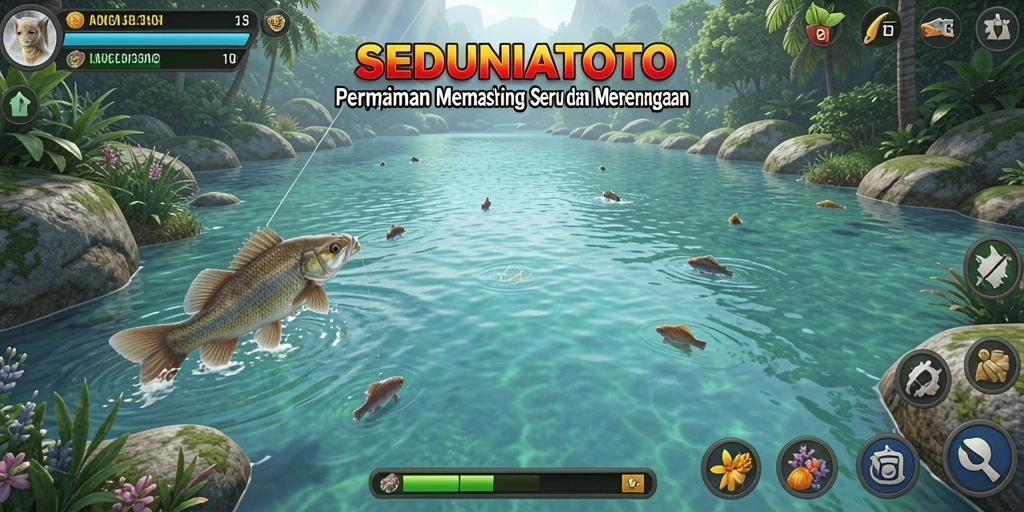 Gameplay SEDUNIATOTO yang mengasyikkan dengan aksi memancing yang seru.