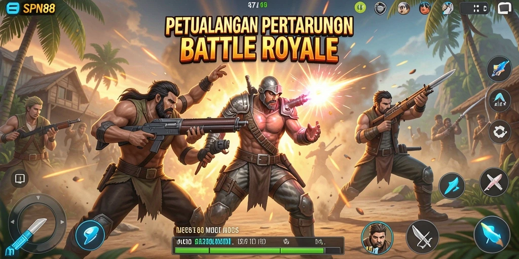 Tampilan aksi mendebarkan dalam gameplay SPN88 Battle Royale.